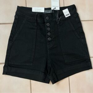 Judy Blue Womens High Waist Button Fly Black Trouser Shorts Sz M NWT!